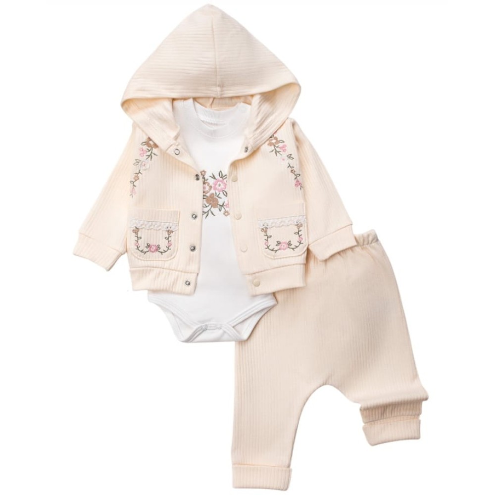 Βρεφικό Σετ  3Τμχ Για Κορίτσι 0-12 Μηνών Μπεζ