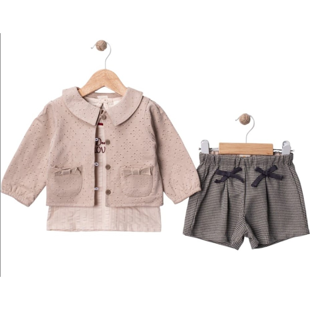 Βρεφικό Σετ 3Τμχ Για Κορίτσι 9-36 Μηνών Ανοιχτό Καφέ