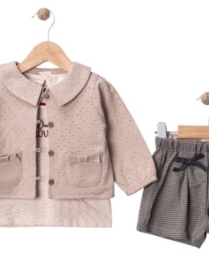 Βρεφικό Σετ 3Τμχ Για Κορίτσι 9-36 Μηνών Ανοιχτό Καφέ