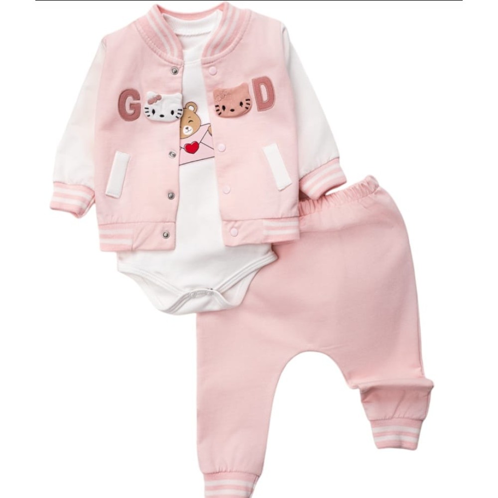 Βρεφικό Σετ 3Τμχ Για Κορίτσι 0-9 Μηνών Ρόζ