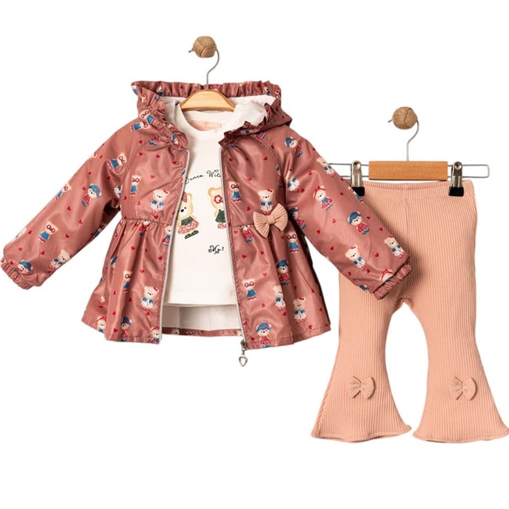 Βρεφικό Σετ 3Τμχ Για Κορίτσι 6-24 Μηνών Κοραλί