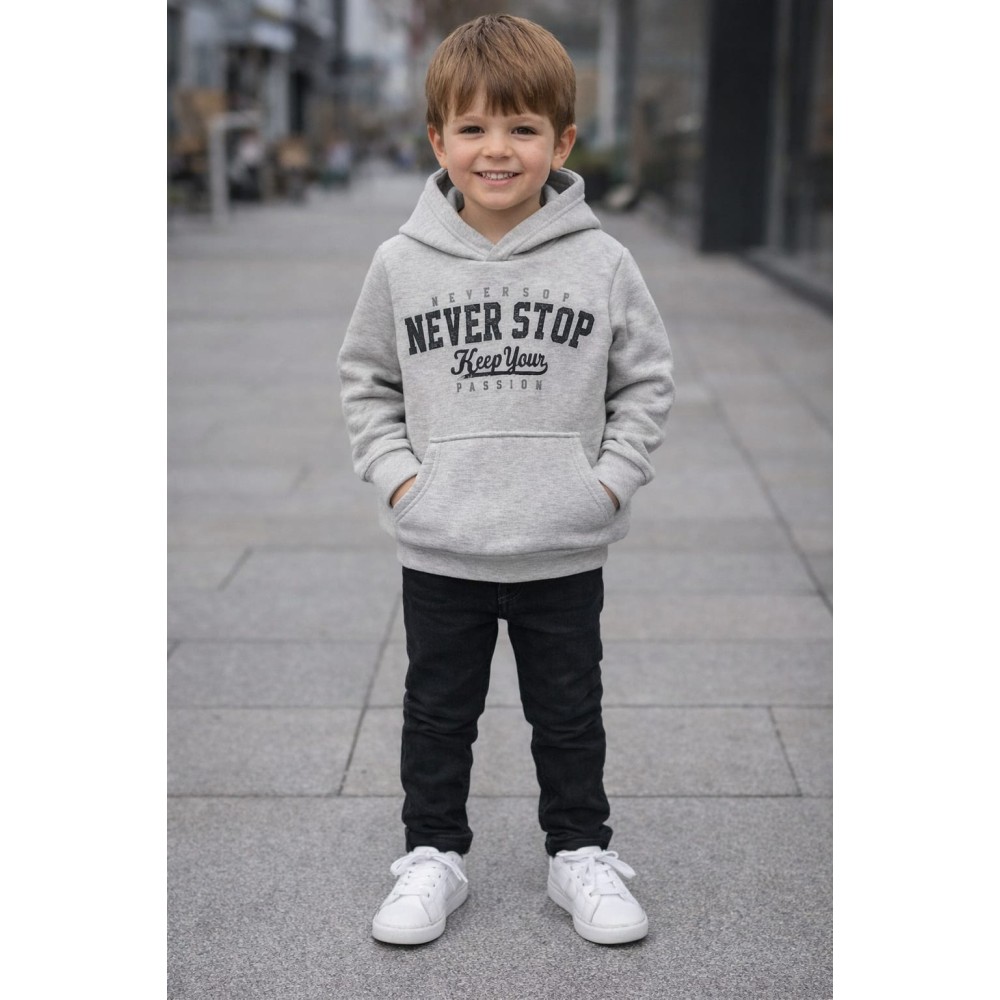 Παιδικό Φούτερ με Φλίς Για  3-7 Χρονών Γκρι Μελανζέ