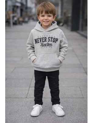 Παιδικό Φούτερ με Φλίς Για  3-7 Χρονών Γκρι Μελανζέ