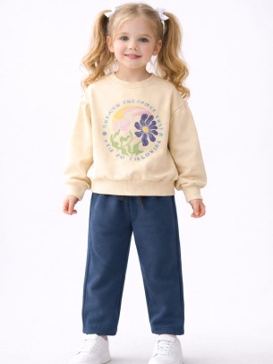 Παιδικό Σετ Φόρμα Για Κορίτσι 3-7 Χρονών Μπεζ - Σκούρο Μπλε