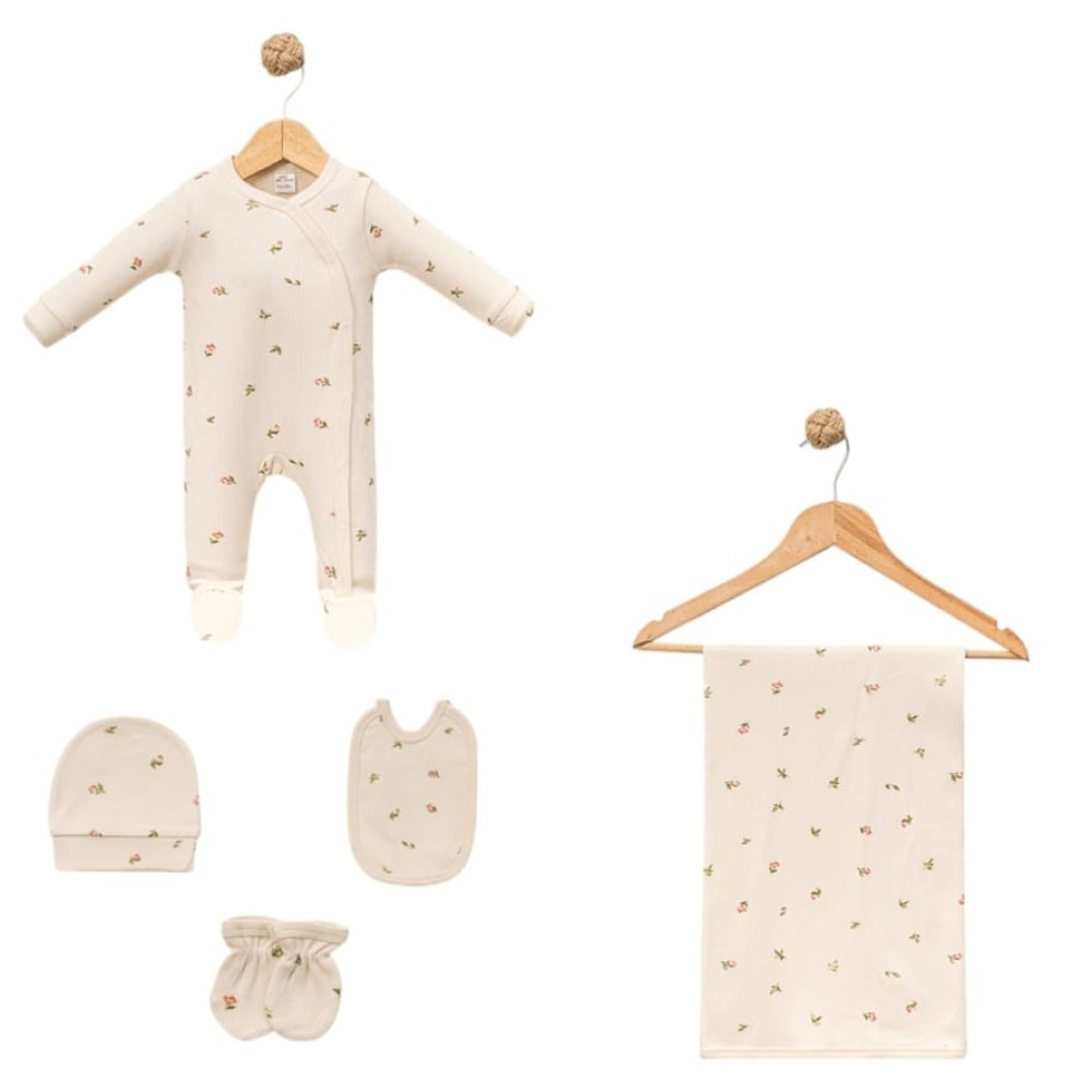 Σετ Νεογέννητο 5Τμχ Για Κορίτσι 0-3 Μηνών Εκρού 