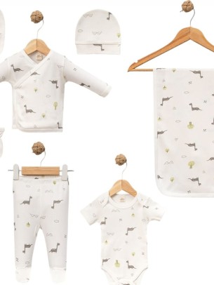 Σετ Νεογέννητο 7Τμχ Για Αγόρι  0-3 Μηνών Εκρού - Πράσινο