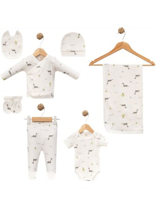 Σετ Νεογέννητο 7Τμχ Για Αγόρι  0-3 Μηνών Εκρού - Πράσινο