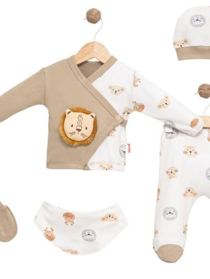 Σετ Νεογέννητο 5Τμχ Για Αγόρι  0-3 Μηνών Καφέ - Λευκό