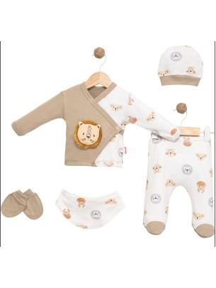Σετ Νεογέννητο 5Τμχ Για Αγόρι  0-3 Μηνών Καφέ - Λευκό