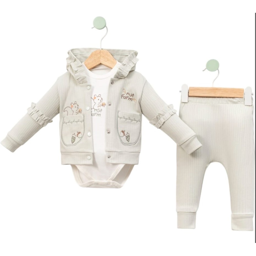 Βρεφικό Σετ 3Τμχ Για Κορίτσι 3-12 Μηνών Φυστικί 