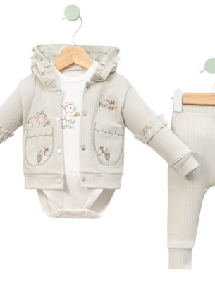 Βρεφικό Σετ 3Τμχ Για Κορίτσι 3-12 Μηνών Φυστικί 