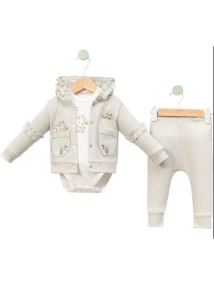 Βρεφικό Σετ 3Τμχ Για Κορίτσι 3-12 Μηνών Φυστικί 