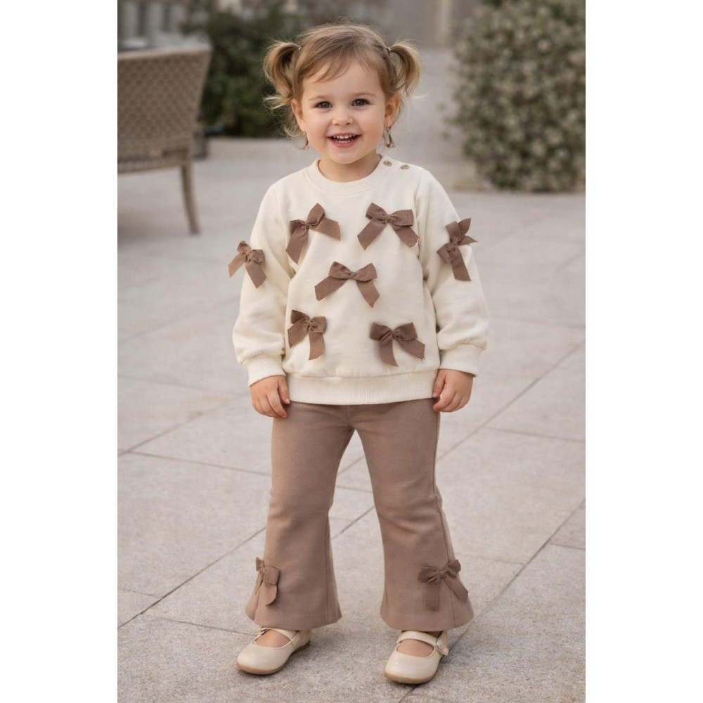 Βρεφικό Σετ Για Κορίτσι 9-36 Μηνών Λευκό-Καφέ