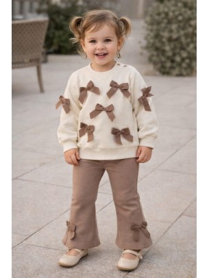 Βρεφικό Σετ Για Κορίτσι 9-36 Μηνών Λευκό-Καφέ