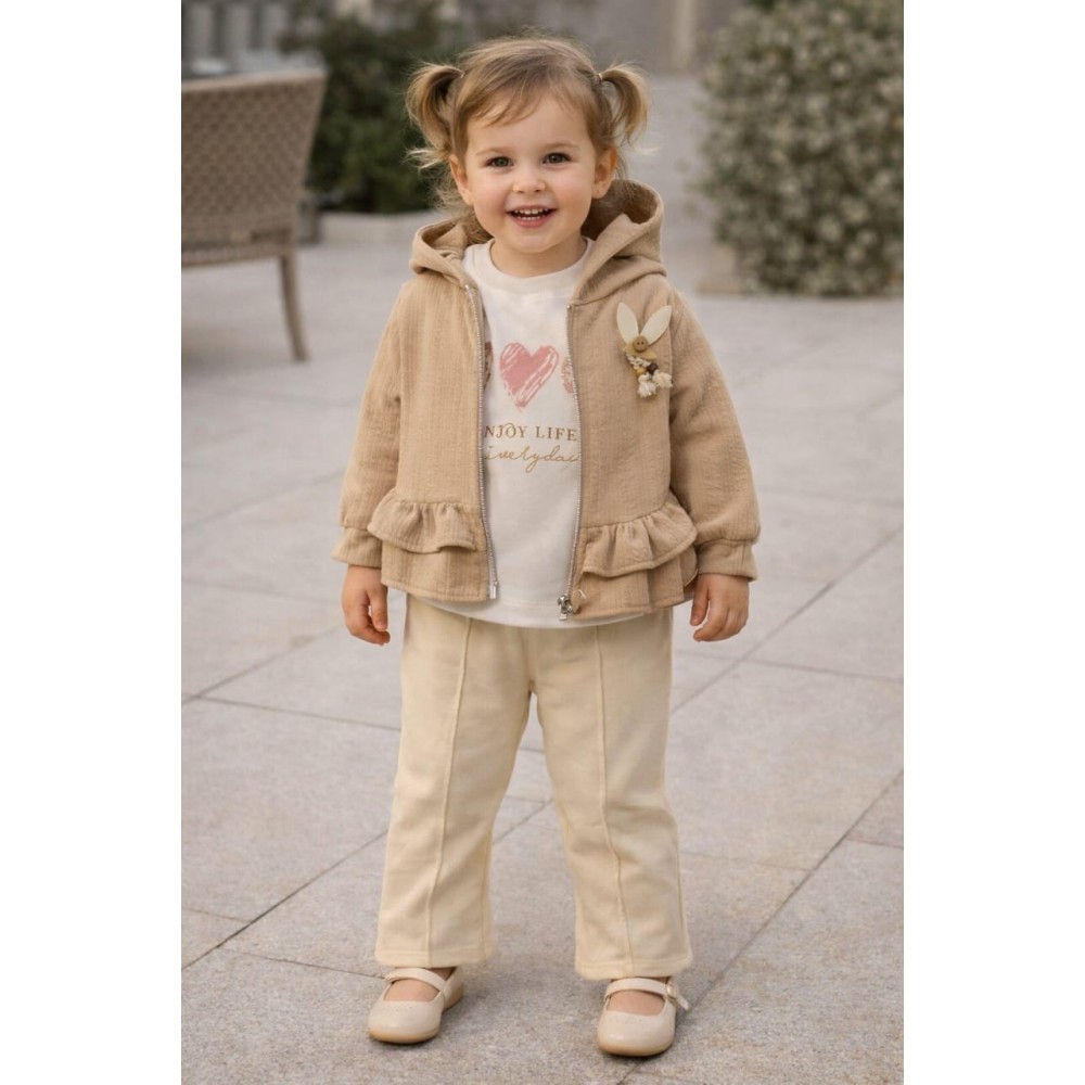 Βρεφικό Σετ 3Τμχ Για Κορίτσι 6-18 Μηνών Μπεζ - Εκρού