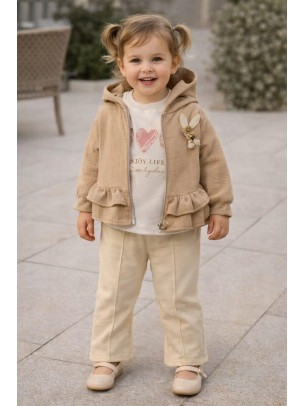 Βρεφικό Σετ 3Τμχ Για Κορίτσι 6-18 Μηνών Μπεζ - Εκρού