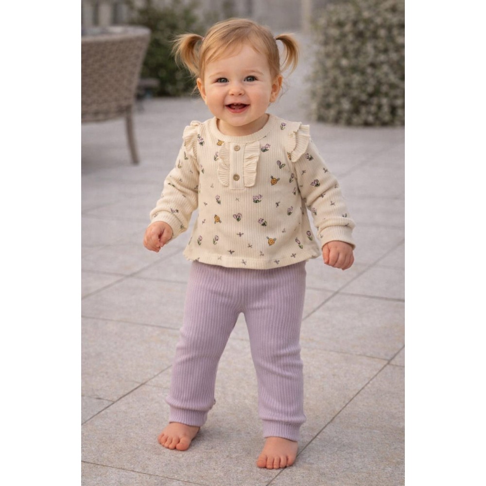 Βρεφικό Σετ Για Κορίτσι 0-12 Μηνών Εκρού-Μωβ