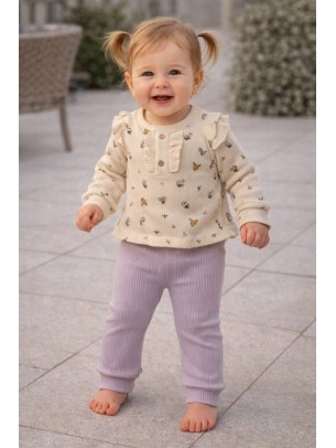 Βρεφικό Σετ Για Κορίτσι 0-12 Μηνών Εκρού-Μωβ