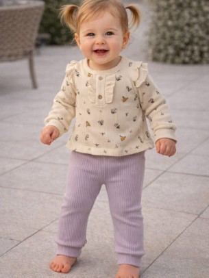 Βρεφικό Σετ Για Κορίτσι 0-12 Μηνών Εκρού-Μωβ