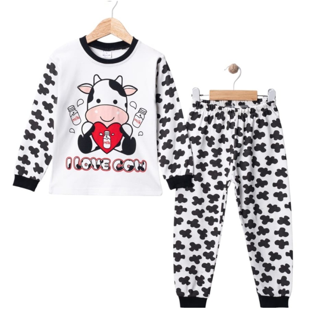 Παιδικό Σετ Πιτζάμα Για Κορίτσι 4-6 Χρονών Λευκό-Μαύρο