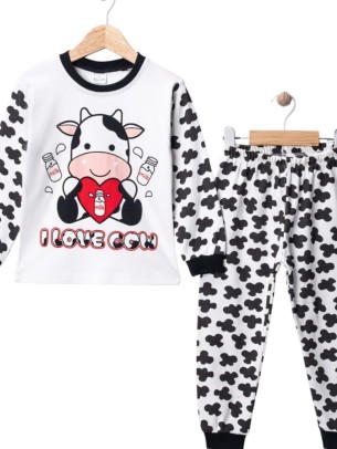 Παιδικό Σετ Πιτζάμα Για Κορίτσι 4-6 Χρονών Λευκό-Μαύρο
