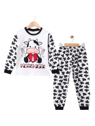 Παιδικό Σετ Πιτζάμα Για Κορίτσι 4-6 Χρονών Λευκό-Μαύρο