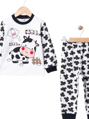 Παιδικό Σετ Πιτζάμα Για Κορίτσι 1-3 Χρονών Λεύκο-Μαύρο