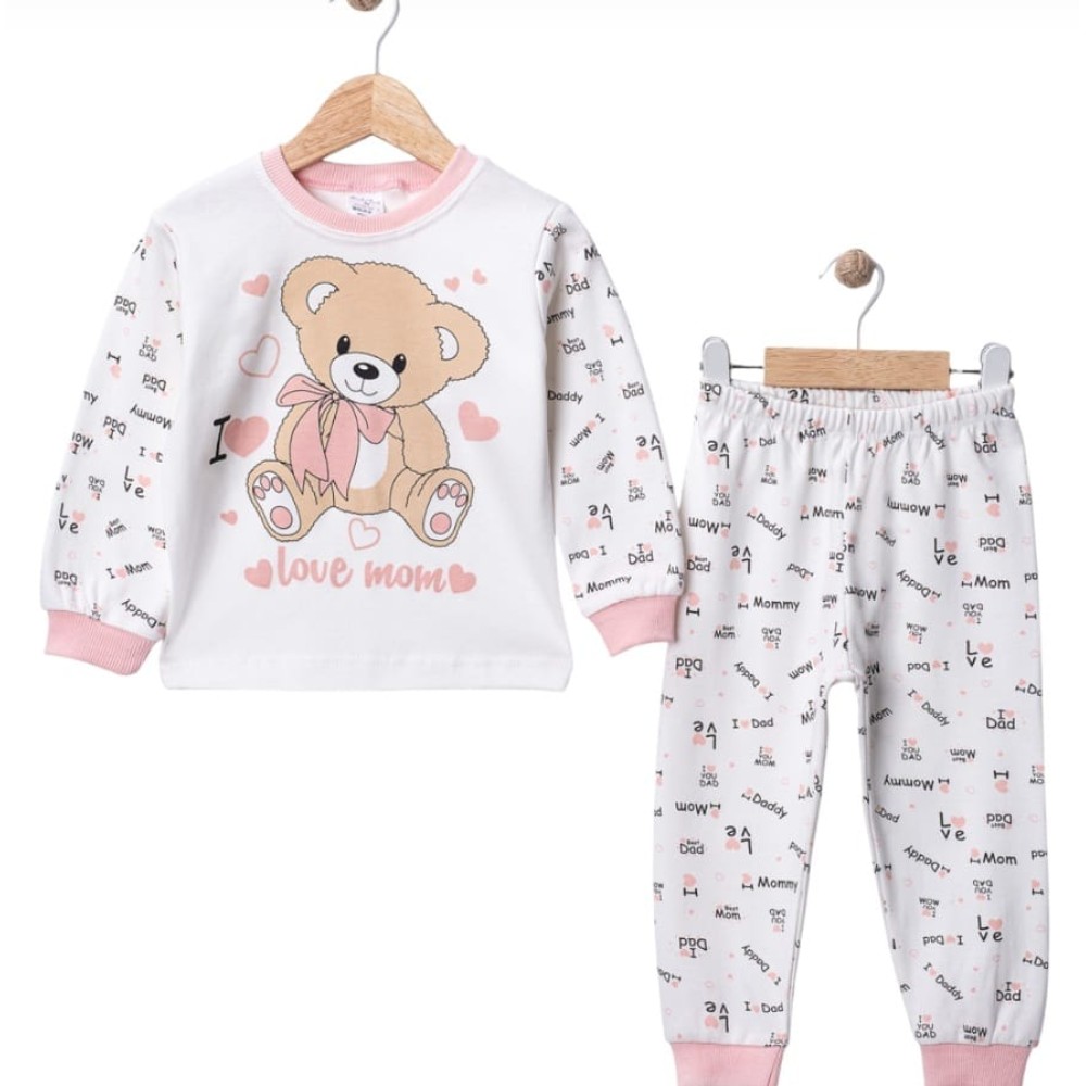 Παιδικό Σετ Πιτζάμα Για Κορίτσι 1-3 Χρονών Λεύκο - Σομον