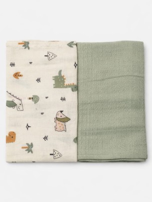 Βρεφική Κουβέρτα Αγκαλιάς 2Τμχ Μουσελίνα Λευκό-Λαδί