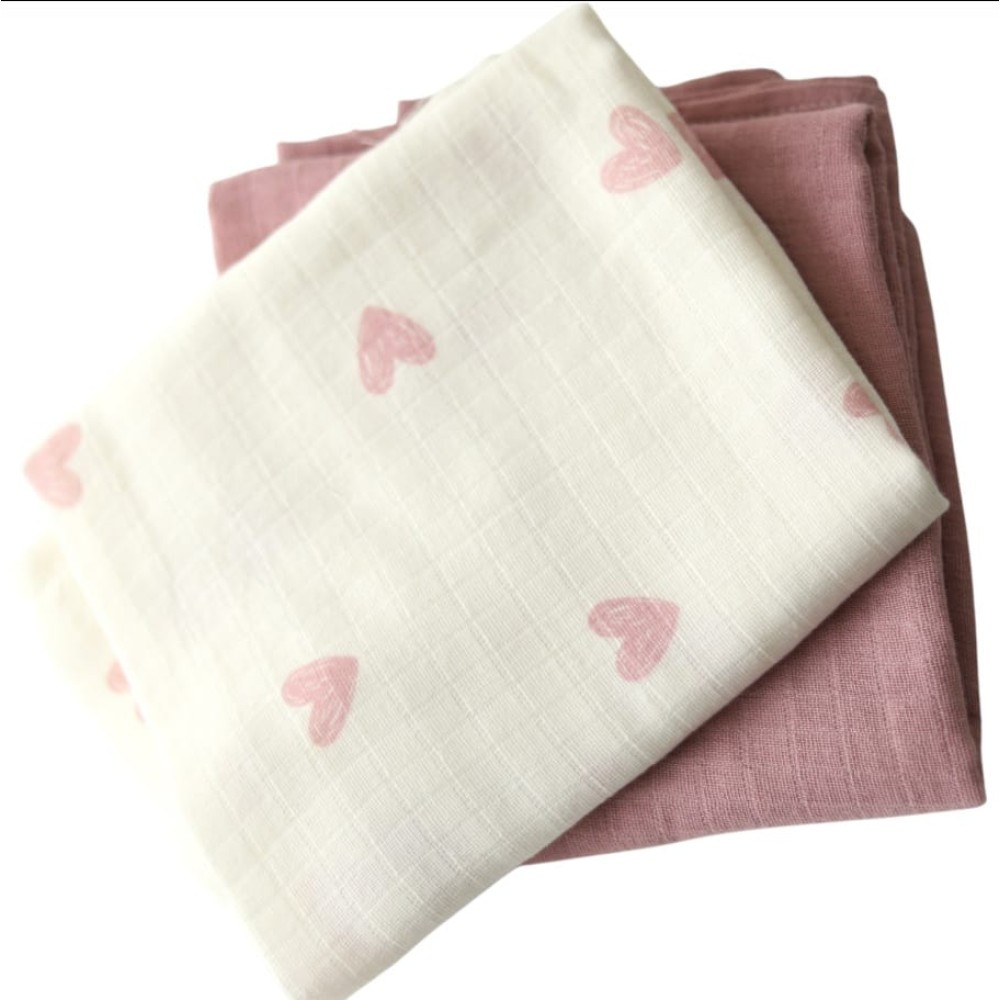 Βρεφική Κουβέρτα Αγκαλιάς 2Τμχ Μουσελίνα Λευκό-Ροζ