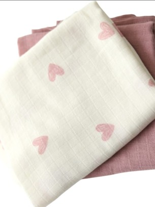 Βρεφική Κουβέρτα Αγκαλιάς 2Τμχ Μουσελίνα Λευκό-Ροζ