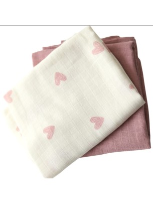 Βρεφική Κουβέρτα Αγκαλιάς 2Τμχ Μουσελίνα Λευκό-Ροζ