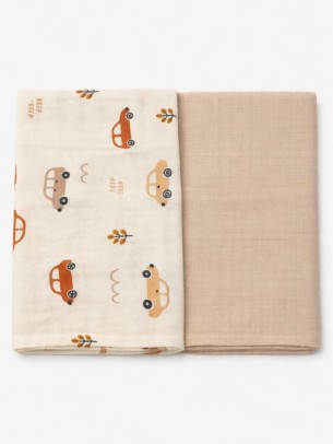 Βρεφική Κουβέρτα Αγκαλιάς 2Τμχ Μουσελίνα Εκρού-Καφέ