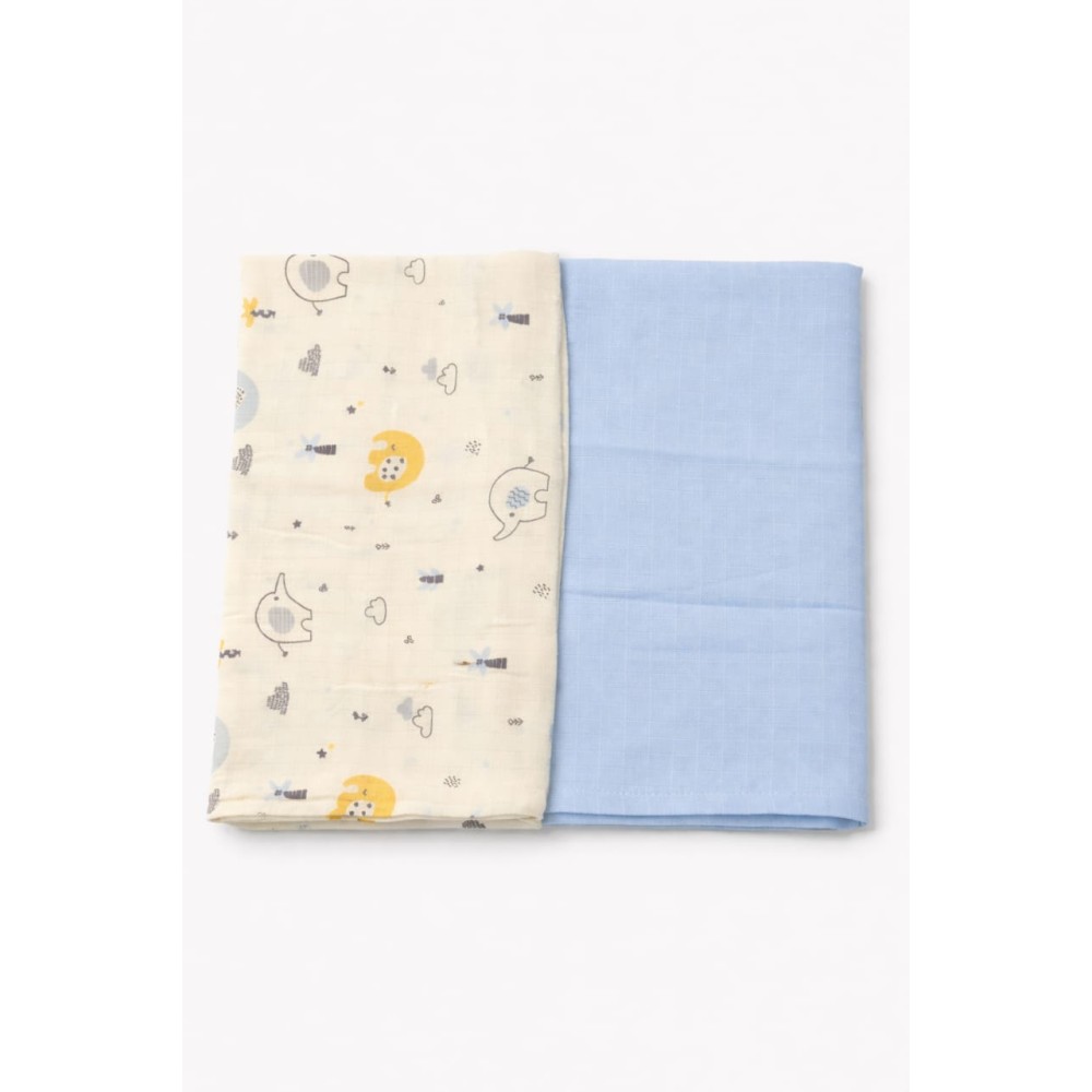 Βρεφική Κουβέρτα Αγκαλιάς 2Τμχ Μουσελίνα Λευκό-Μπλε