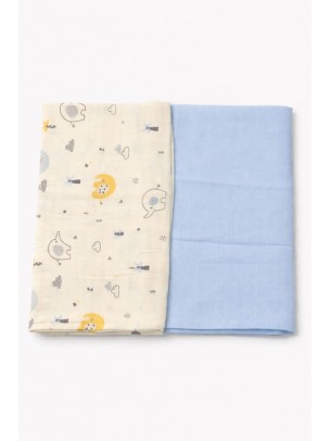 Βρεφική Κουβέρτα Αγκαλιάς 2Τμχ Μουσελίνα Λευκό-Μπλε