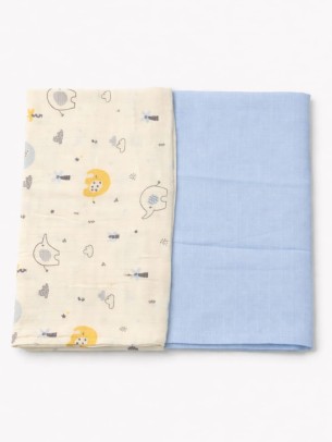 Βρεφική Κουβέρτα Αγκαλιάς 2Τμχ Μουσελίνα Λευκό-Μπλε