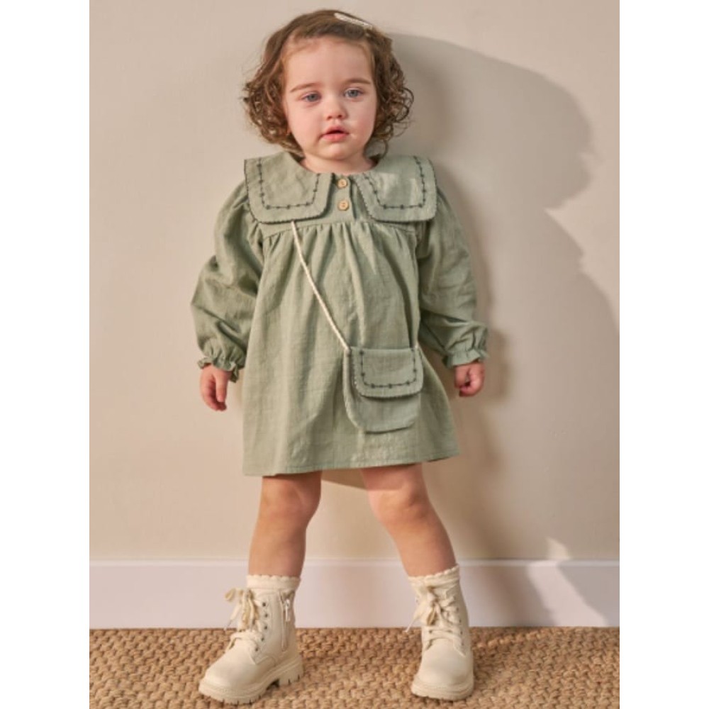 Βρεφικό Φόρεμα Μουσελίνα 6-36 Μηνών Πράσινο