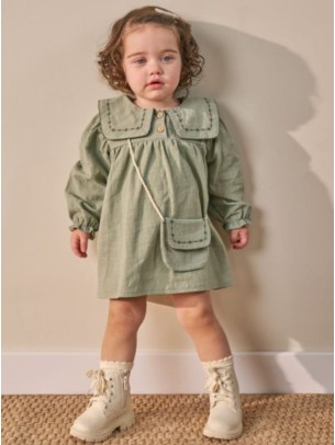 Βρεφικό Φόρεμα Μουσελίνα 6-36 Μηνών Πράσινο