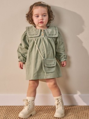 Βρεφικό Φόρεμα Μουσελίνα 6-36 Μηνών Πράσινο