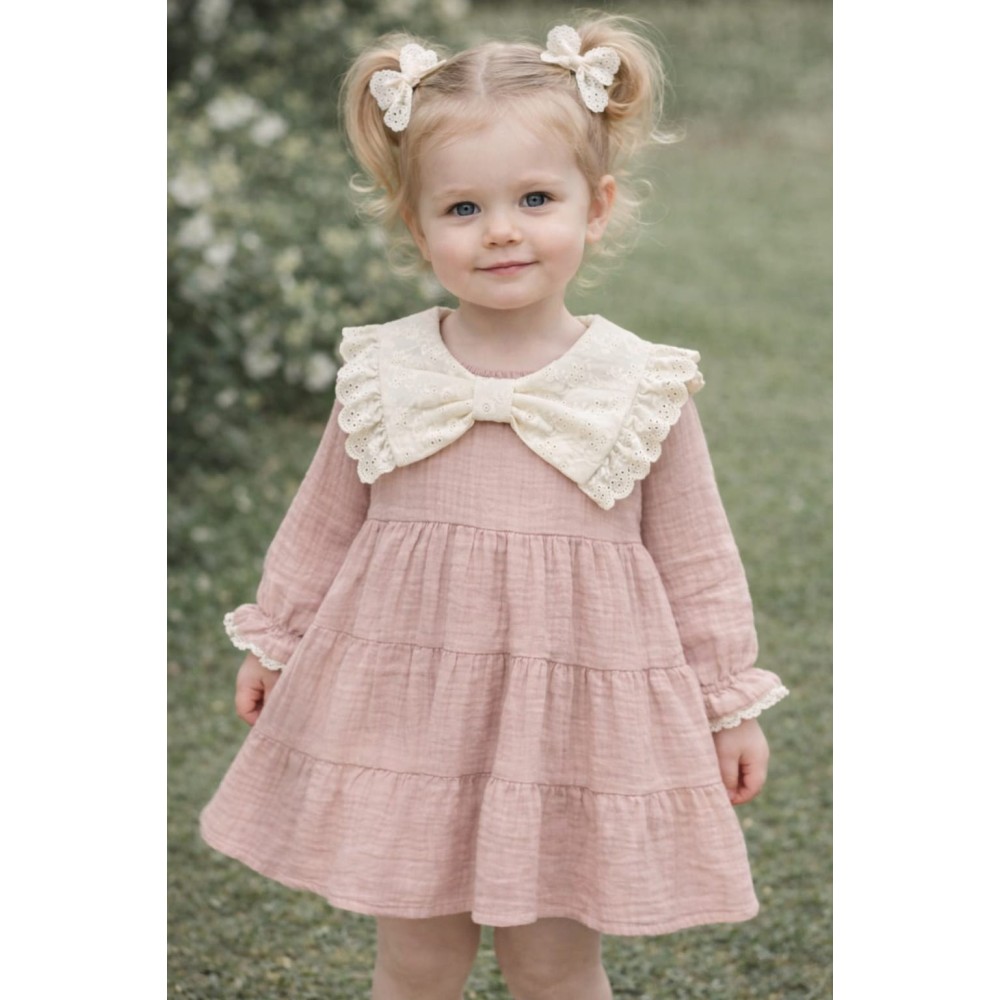 Βρεφικό Φόρεμα  Μουσελίνα 9-36 Μηνών Ανοιχτό Ροζ
