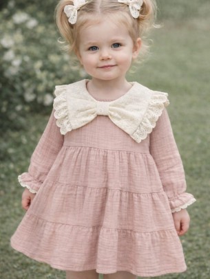 Βρεφικό Φόρεμα  Μουσελίνα 9-36 Μηνών Ανοιχτό Ροζ