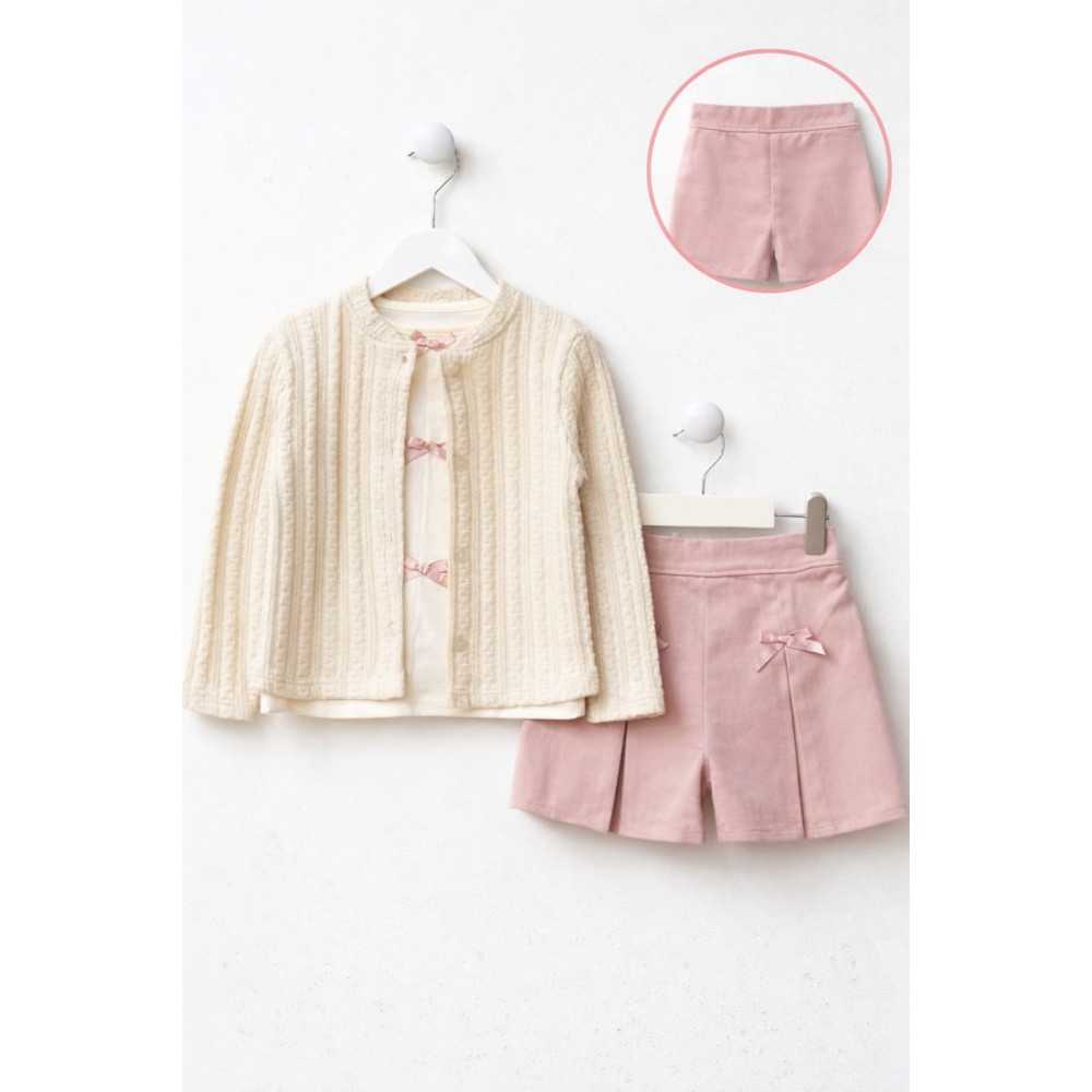 Παιδικό Σετ 3Τμχ Για Κορίτσι 4-7 Χρονών Εκρού-Ροζ