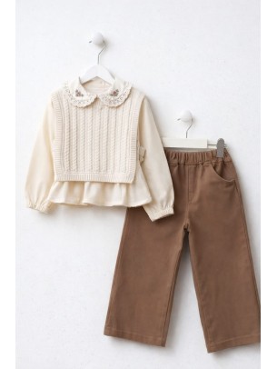 Παιδικό Σετ 3Τμχ Για Κορίτσι 4-8 Χρονών Εκρού - Καφέ
