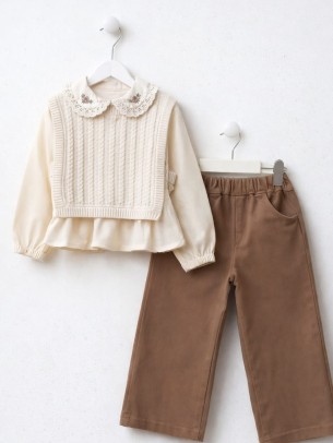 Παιδικό Σετ 3Τμχ Για Κορίτσι 4-8 Χρονών Εκρού - Καφέ