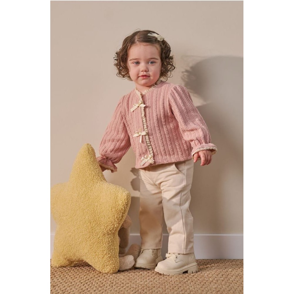 Βρεφικό Σετ 3Τμχ  Για Κορίτσι 9-36 Μηνών Ροζ-Εκρού