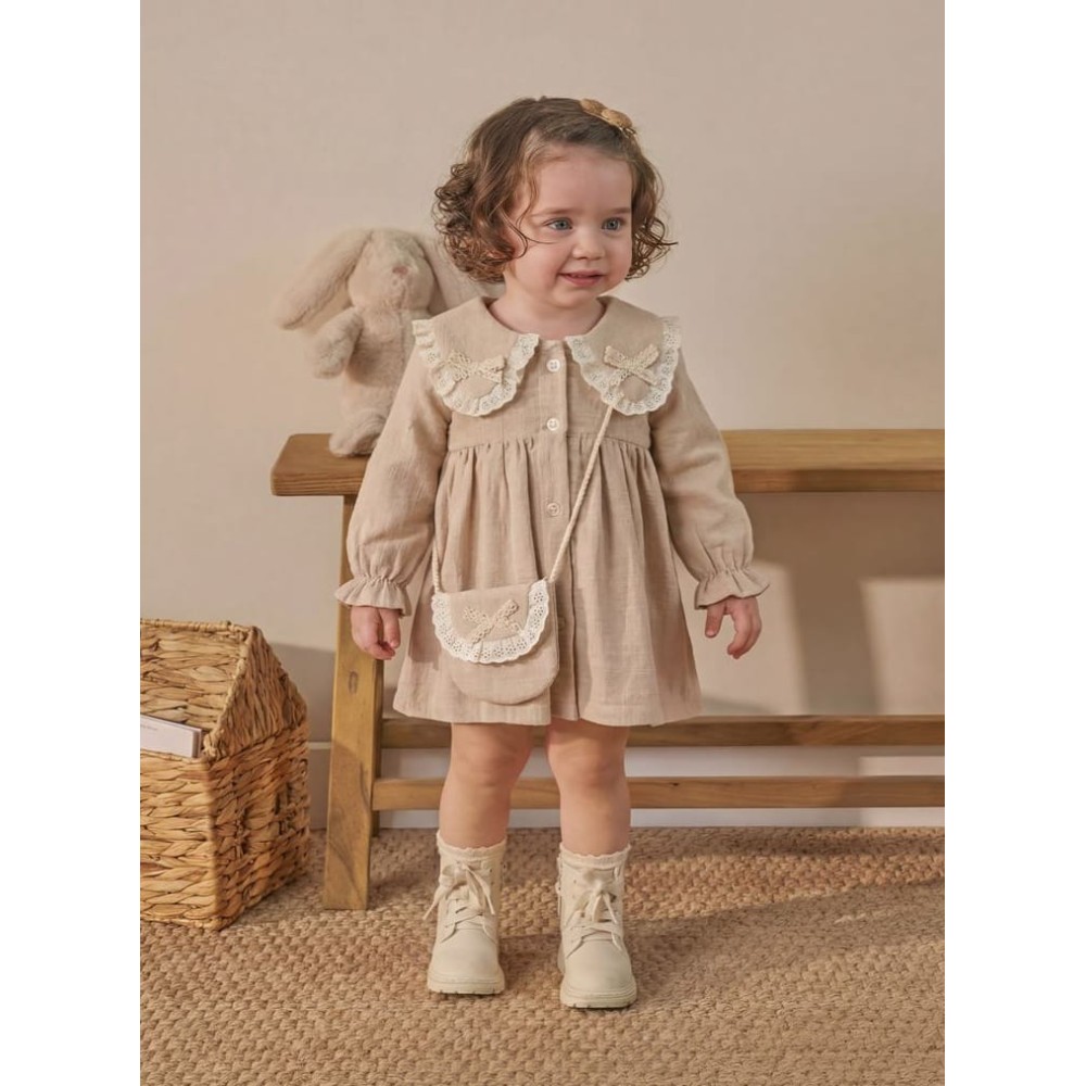 Βρεφικό Φόρεμα Μουσελίνα 9-36 Μηνών Μπεζ