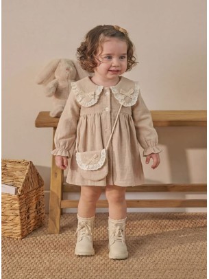 Βρεφικό Φόρεμα Μουσελίνα 9-36 Μηνών Μπεζ