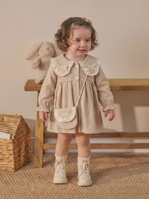 Βρεφικό Φόρεμα Μουσελίνα 9-36 Μηνών Μπεζ