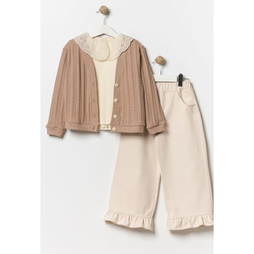 Παιδικό Σετ 3Τμχ Για Κορίτσι 4-8  Χρονών Εκρού - Καφέ