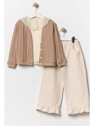 Παιδικό Σετ 3Τμχ Για Κορίτσι 4-8  Χρονών Εκρού - Καφέ